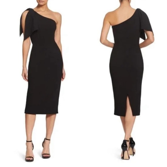 NWT DRESS THE POPULATION Tiffany Black One Shoulder Cocktail Dress Size Small - Picture 1 of 8